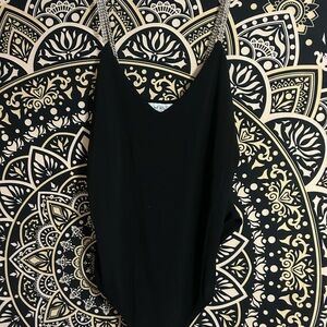 Sleek Black Bodysuit with Chain Straps